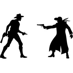 Cowboy Duel Silhouette Vector Illustration for Western Themed Projects