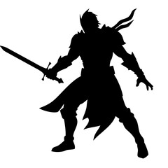 Warrior Silhouette with Sword Ready for Battle Vector Art