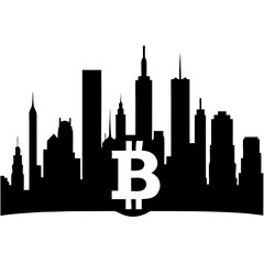 Obraz premium Bitcoin City Skyline Vector Illustration for Cryptocurrency and Finance Projects