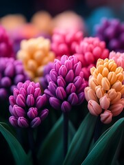 Colorful Hyacinth Blossoms Closeup.