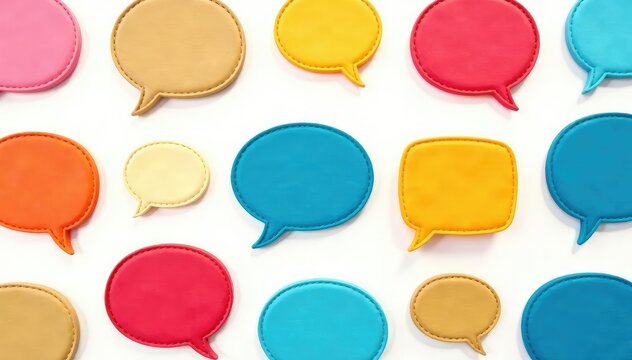 Seamless pattern of colorful speech bubbles on white background, style, backdrop