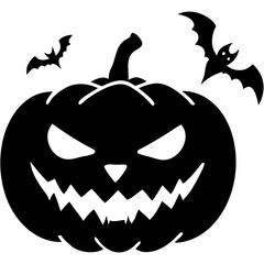 Fototapeta premium Creepy Halloween Pumpkin with Flying Bats Vector Illustration for Seasonal Decor