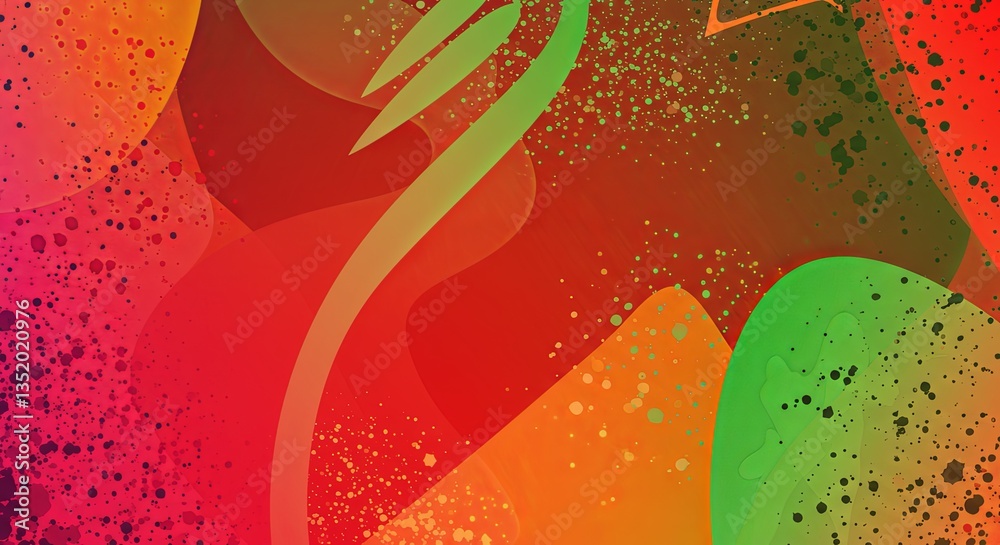 Poster a colorful background with a green line and red and orange splatters