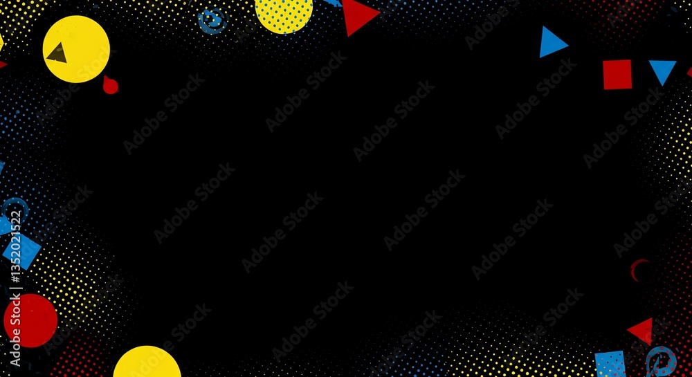 Aufkleber a black background with a lot of colorful shapes and dots