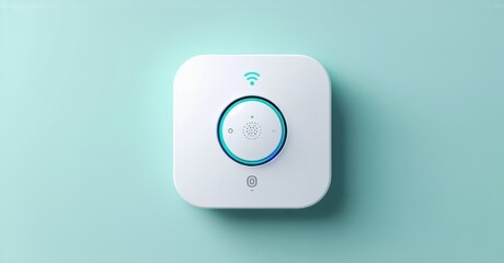Minimalistic white and teal iot integrated smoke detector app icon with real time air quality updates flat three dimensional glossy style round square shape modern app icon featurin