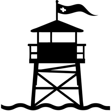 black lifeguard tower with flag clip art preview
