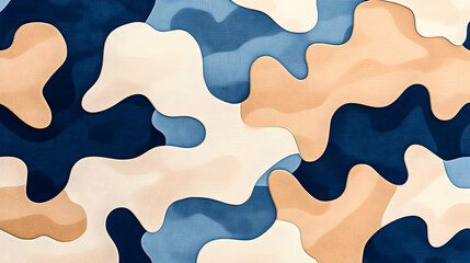 Abstract blue and beige camouflage pattern texture background for design
