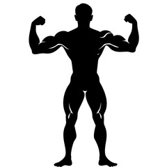 Fototapeta premium Strong Muscular Man Silhouette Flexing Biceps Vector for Fitness Designs
