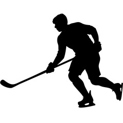 Ice Hockey Player Silhouette Skating with Stick Vector Illustration
