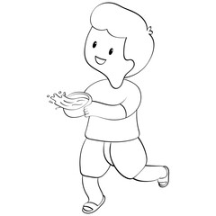 boy splashing water handrawn outline style illustration