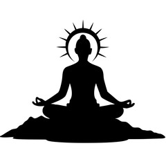 Meditative Buddha Silhouette with Radiant Halo for Spiritual Art and Wellness Designs