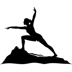 Fototapeta premium Silhouette Woman Yoga Warrior Pose on Mountain Vector Illustration