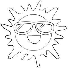smiling sun with sunglasses  handrawn outline style illustration