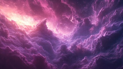 Cosmic Creation of the Universe with Glowing Purple Planet and Ethereal Nebula Clouds