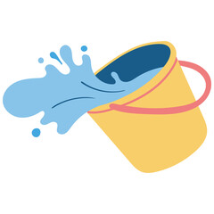 splashing water from plastic bucket handrawn flat style illustration