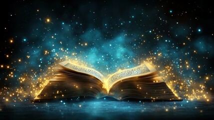 Obraz premium Magical Book Glowing in the Dark: A Mystical Fantasy Scene