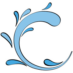 water splash curved swirl with tail handrawn line and color style illustration