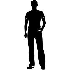 Obraz premium Silhouette of Casual Young Man Standing Hands in Pocket Vector Illustration
