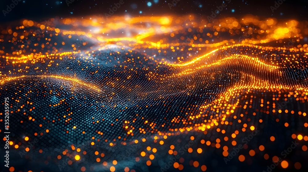 Poster vibrant digital map with glowing nodes and interconnected data lines