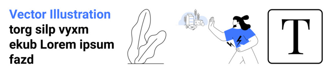 Woman pointing to a futuristic cityscape, cactus-thumbs up plant, bold sans-serif typography. Ideal for technology, urban planning, environment, lifestyle, education, digital content simple landing