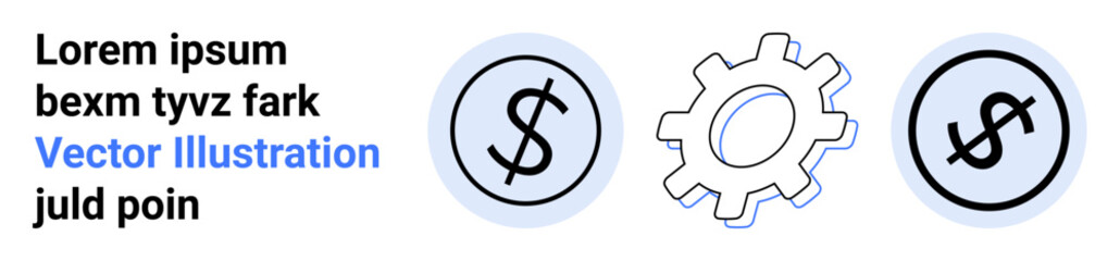 Gear between two dollar icons symbolizes financial processes, strategy, and collaboration. Ideal for finance, business, economy, investment, entrepreneurship, operations and a simple landing page