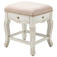 Elegant white stool with soft cushion and ornate detailing, perfect for home decor.