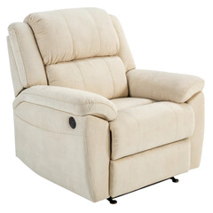 Obraz premium Comfortable beige recliner chair ideal for relaxation and home decor.