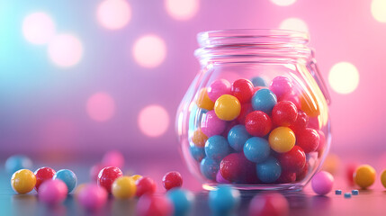 Glass Jar Filled with Colorful Candies Under Pink Light