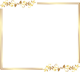 frame with gold ornament. Rectangle gold floral frame