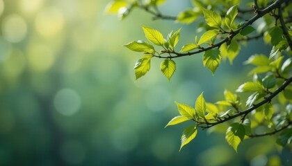Spring leaves growing in nature close-up fresh environment vibrant concept