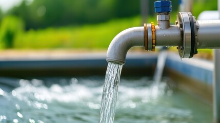 Obraz premium Wastewater treatment Concept, Advanced Filtration System for Wastewater Treatment at Modern Treatment Plant with Clear Water Flow