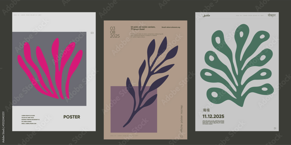 Canvas Prints set of modern posters with abstract leaf forms and clean typography. perfect for minimalist art cove
