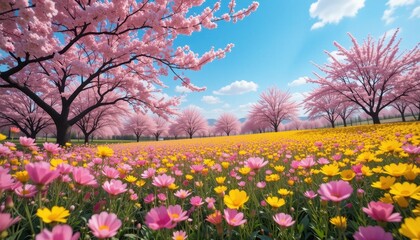 Fototapeta premium Cherry blossom festival park landscape photography spring wide angle nature's beauty