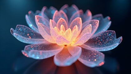 Luminous Lotus Flower in Glowing  Water Droplets