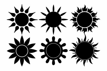 sun icon set silhouette black vector