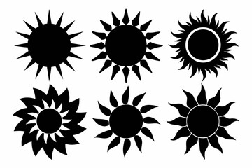 sun icon set silhouette black vector