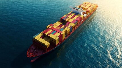 Aerial View of Cargo Ship Surrounded by Calm Blue Sea