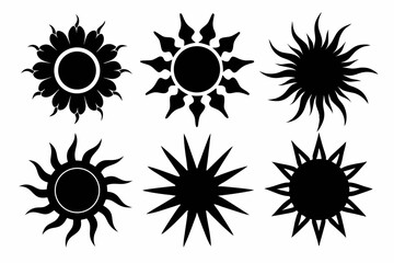 sun icon set silhouette black vector