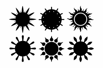 sun icon set silhouette black vector