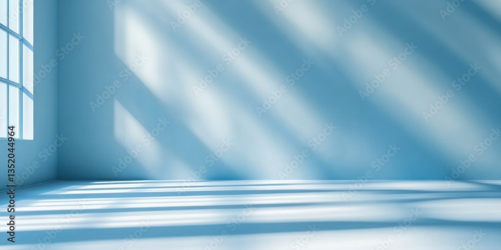 Poster Minimalist Abstract Blue Background with Soft Light and Blurred Shadows for Product Display