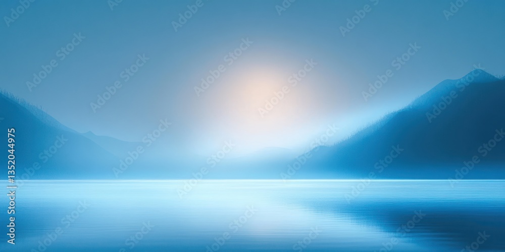 Poster minimalist abstract blue landscape with soft light and reflections for product presentation