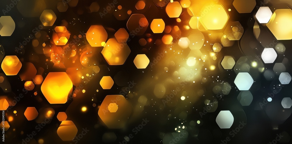 Wall mural abstract hexagonal glowing shapes and circles of varying sizes