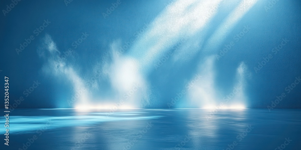 Poster Abstract Blue Background for Product Presentation with Ethereal Light Reflections and Soft Shadows