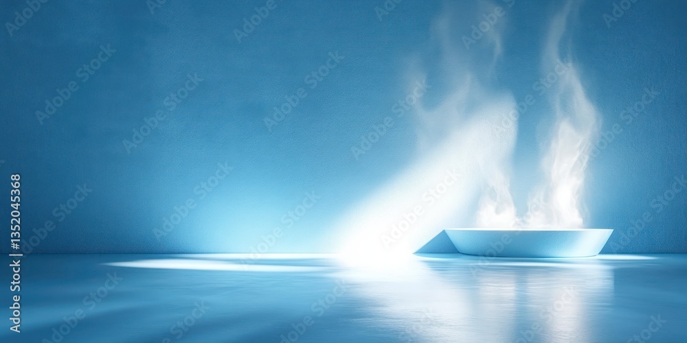 Poster abstract light reflections on blue wall soft pastel background for product presentation with blurred