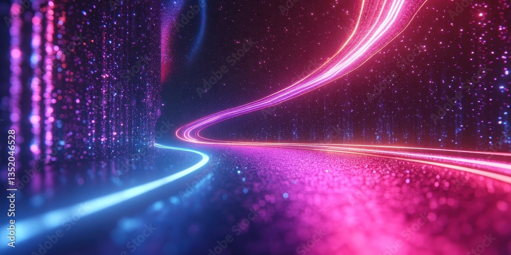 Wall mural a vibrant tunnel with neon lines and sparkling particles throughout