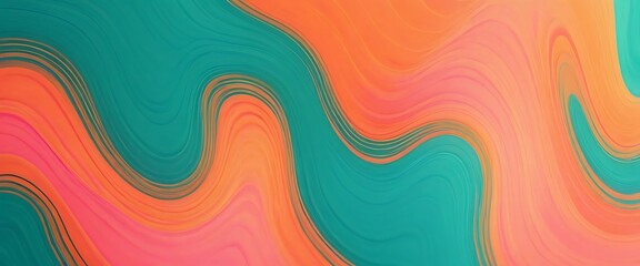 Obraz premium Orange teal green pink abstract grainy gradient background noise texture effect summer poster design. Hyber realistic photo of retro grainy gradient wave pattern,effect, flow, gradient, 7