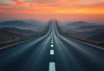 Fototapeta premium Endless asphalt ribbon vanishing into hazy distance, background, landscape