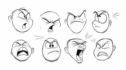 Obraz premium Cartoon angry faces expressions set, illustration, design, for animation, website, app