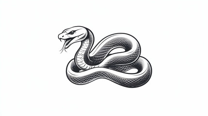 Obraz premium Coiled black mamba snake illustration, white background, graphic design element, tattoo design