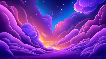 Colorful cloudscape at sunset, stars visible, peaceful dreamy scene, ideal for fantasy backgrounds